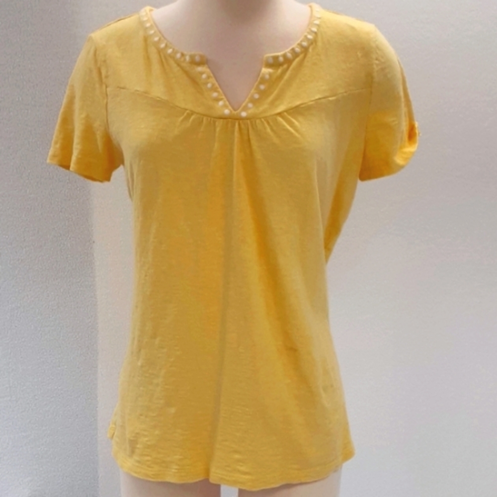 Talbots short sleeve v-neck cotton summer women's M top 1 owner EUC yellow
